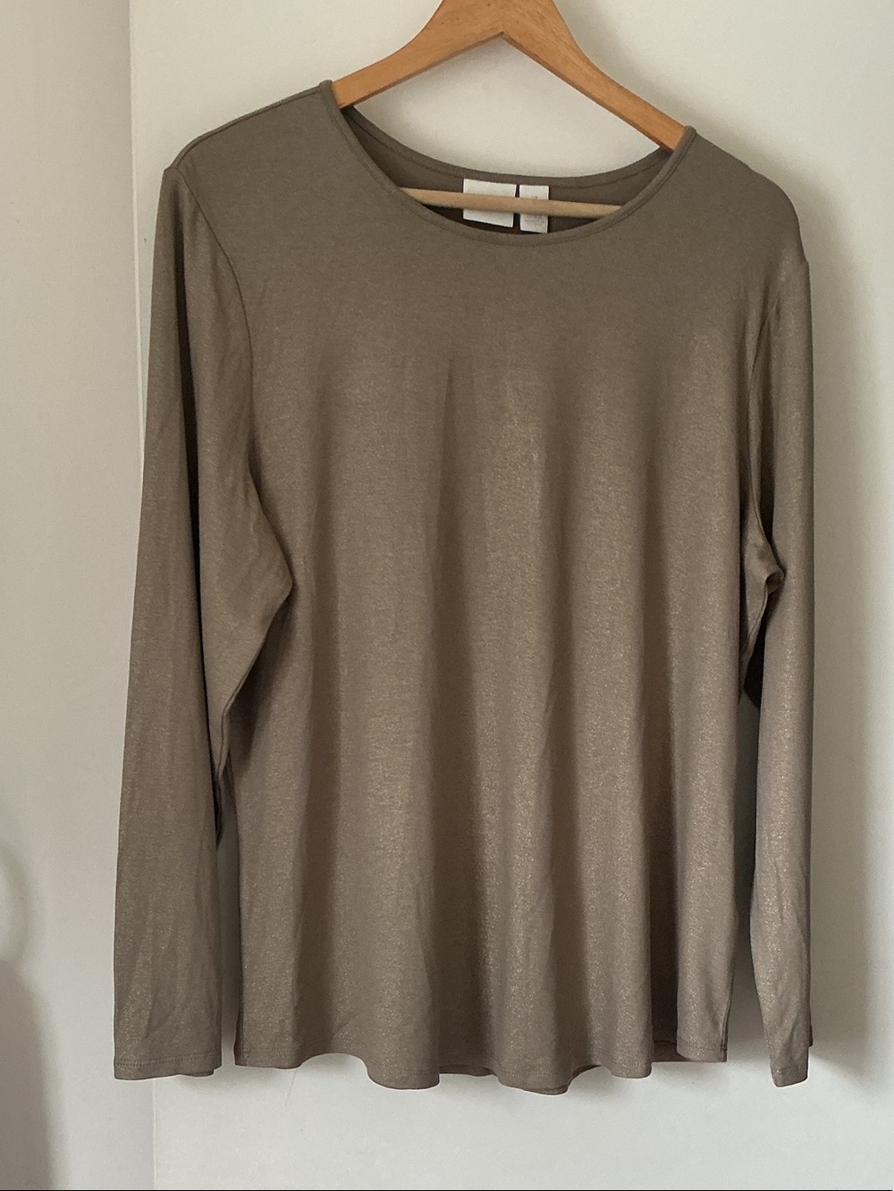 CHICOS Women’s Long Sleeve Crew Neck Shirt - Taupe